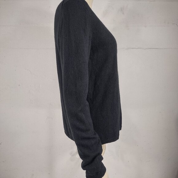 Talbots black 100% Cashmere crocheted V-Neck pullover sweater ladies Medium - Picture 5 of 9